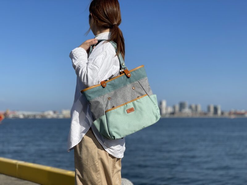 フランス製綿ST × ナイロン × 牛革 トート