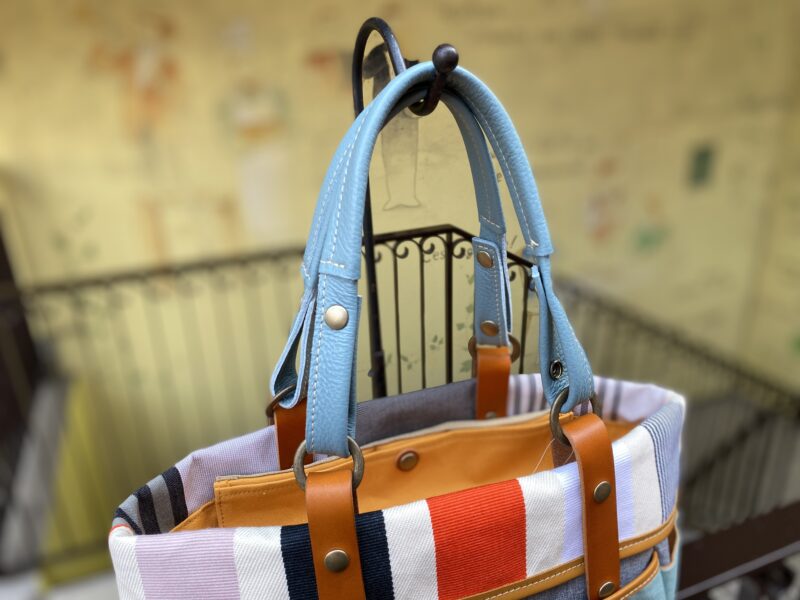 フランス製綿ST × ナイロン × 牛革 トート