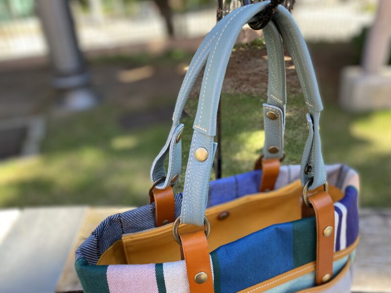 フランス製綿ST × ナイロン × 牛革 トート