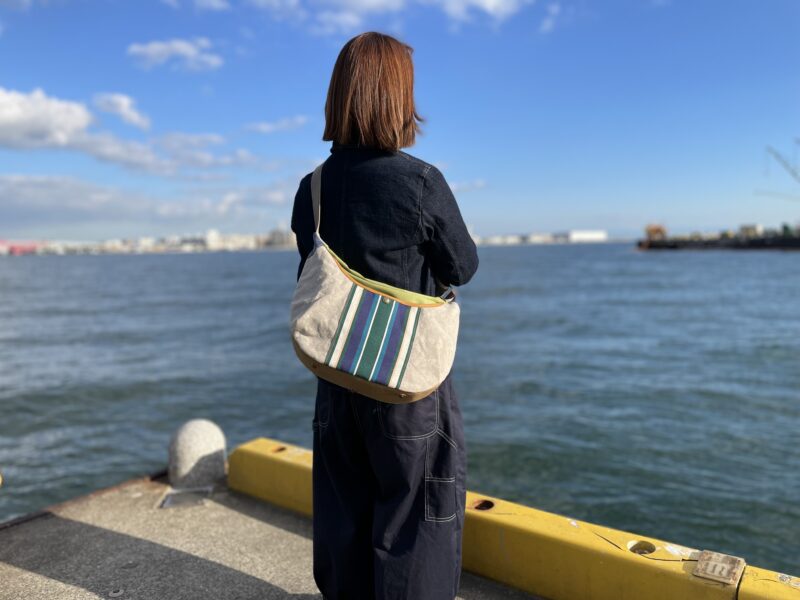フランスコットンストライプ x パラフィンウォッシュリネン ショルダー