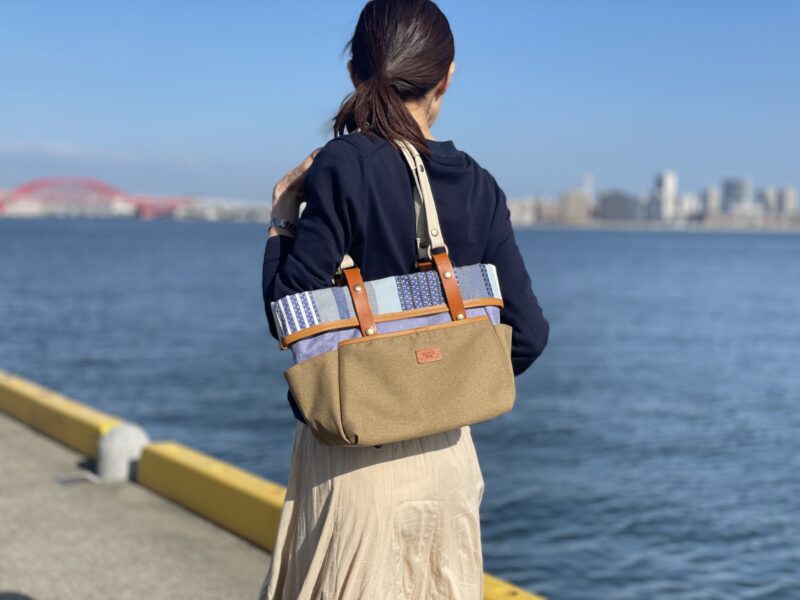 フランス製綿ST × ナイロン × 牛革 トート