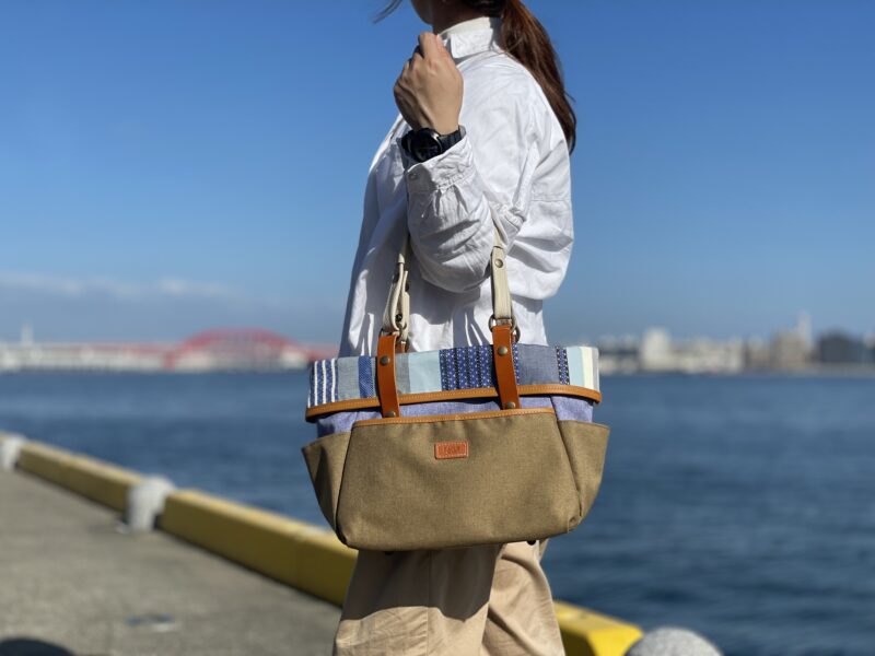 フランス製綿ST × ナイロン × 牛革 トート