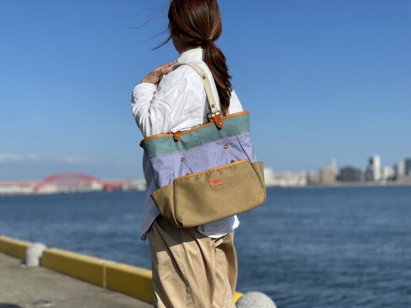 フランス製綿ST × ナイロン × 牛革 トート