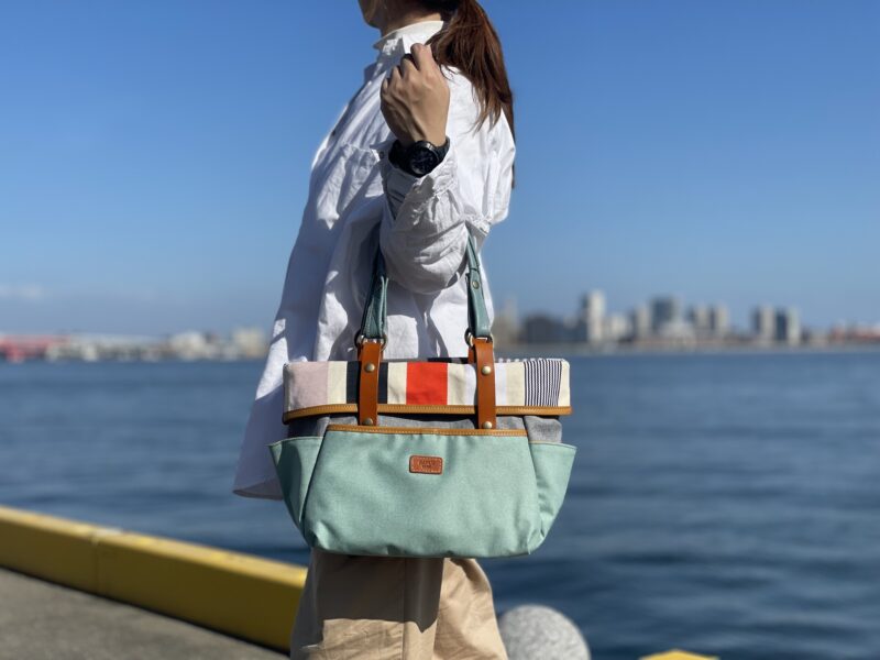 フランス製綿ST × ナイロン × 牛革 トート