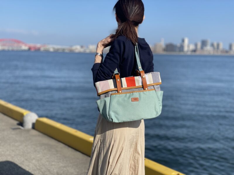 フランス製綿ST × ナイロン × 牛革 トート