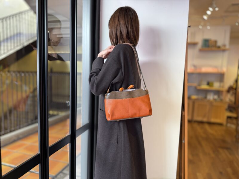 イタリアレザー × フランスコットン ミニショルダー