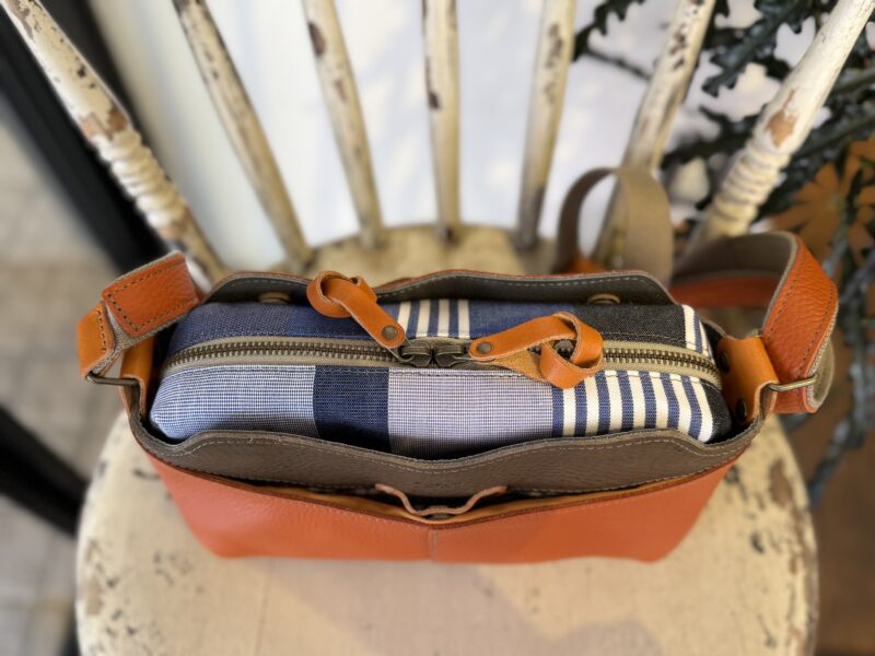 イタリアレザー × フランスコットン ミニショルダー