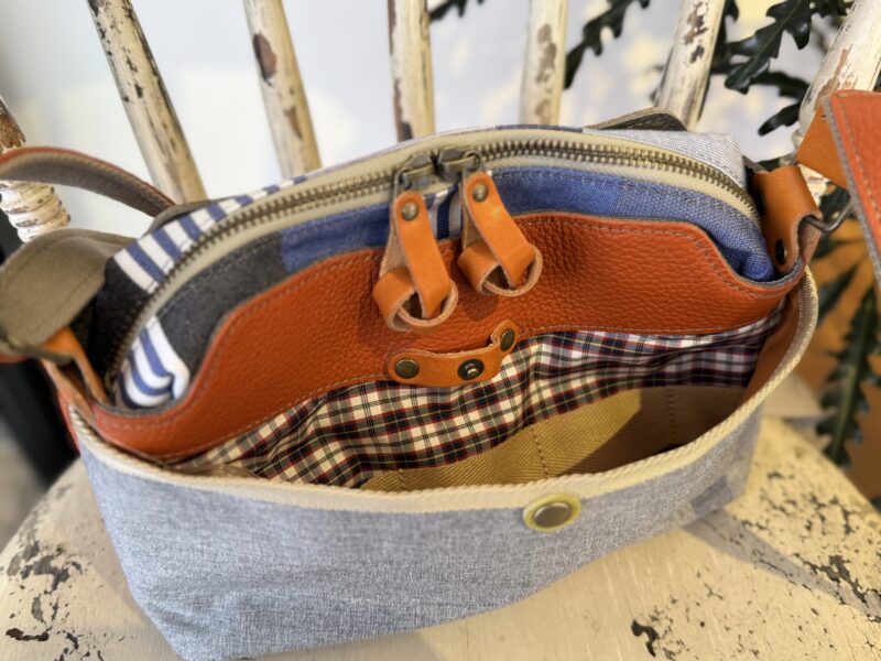 イタリアレザー × フランスコットン ミニショルダー