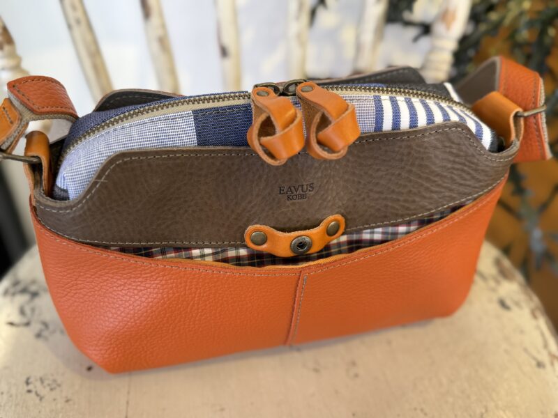 イタリアレザー × フランスコットン ミニショルダー