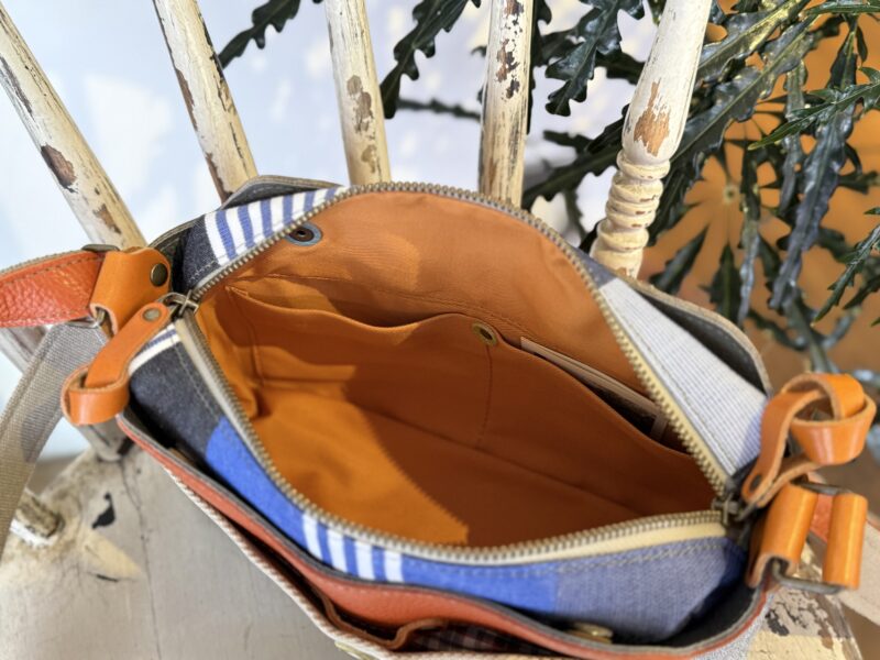 イタリアレザー × フランスコットン ミニショルダー