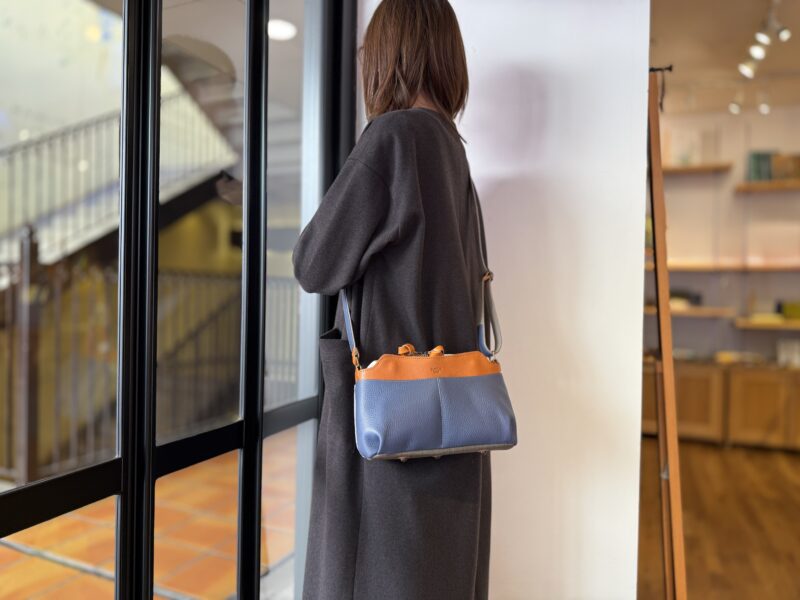 イタリアレザー × フランスコットン ミニショルダー