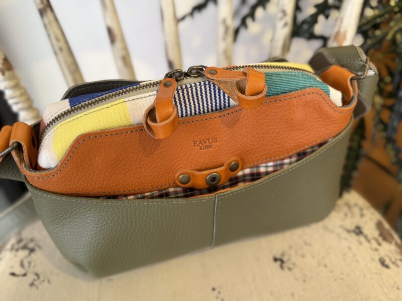 イタリアレザー × フランスコットン ミニショルダー