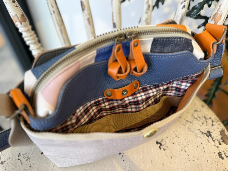 イタリアレザー × フランスコットン ミニショルダー