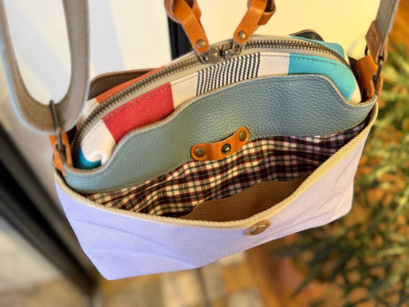 イタリアレザー × フランスコットン ミニショルダー