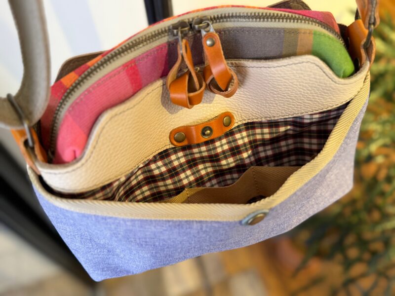 イタリアレザー × フランスコットン ミニショルダー