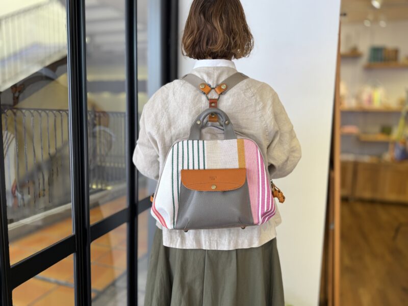 フランス綿ストライプ × ナイロン × レザー リュック&トート