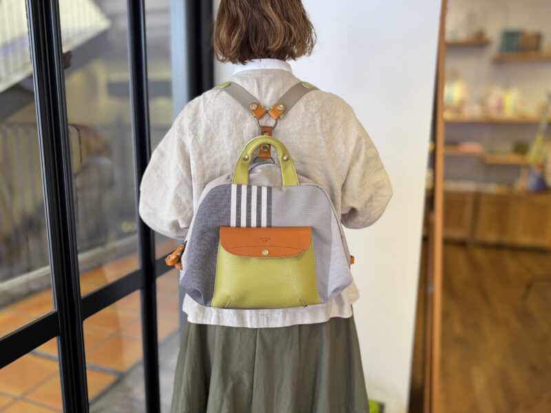 フランス綿ストライプ × ナイロン × レザー リュック&トート
