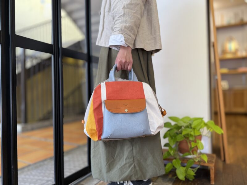 フランス綿ストライプ × ナイロン × レザー リュック&トート