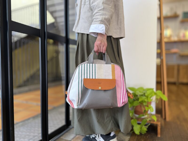 フランス綿ストライプ × ナイロン × レザー リュック&トート