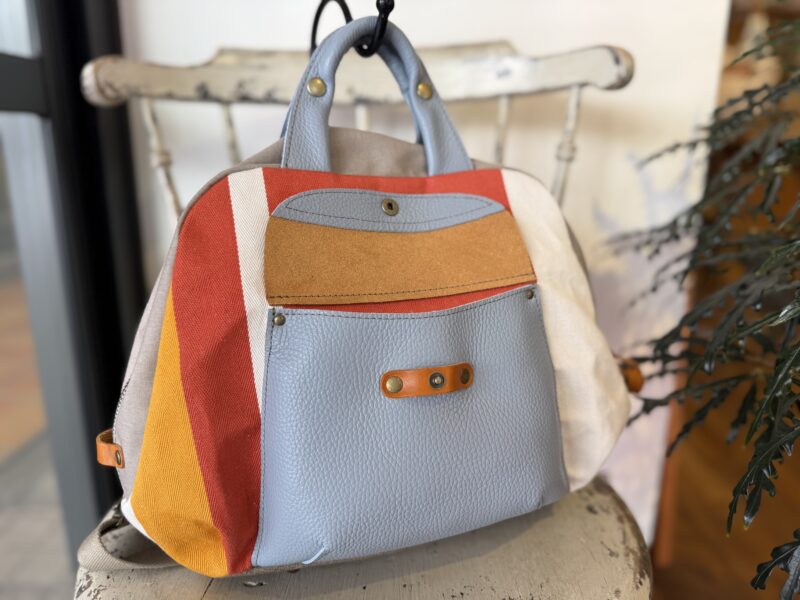 フランス綿ストライプ × ナイロン × レザー リュック&トート