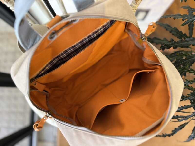 フランス綿ストライプ × ナイロン × レザー リュック&トート