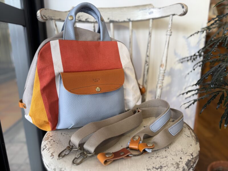 フランス綿ストライプ × ナイロン × レザー リュック&トート