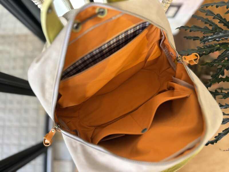 フランス綿ストライプ × ナイロン × レザー リュック&トート