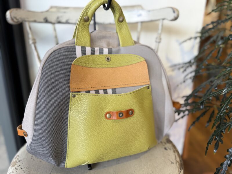 フランス綿ストライプ × ナイロン × レザー リュック&トート