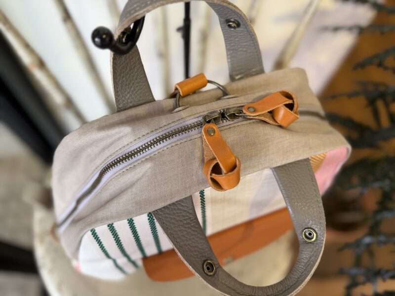 フランス綿ストライプ × ナイロン × レザー リュック&トート