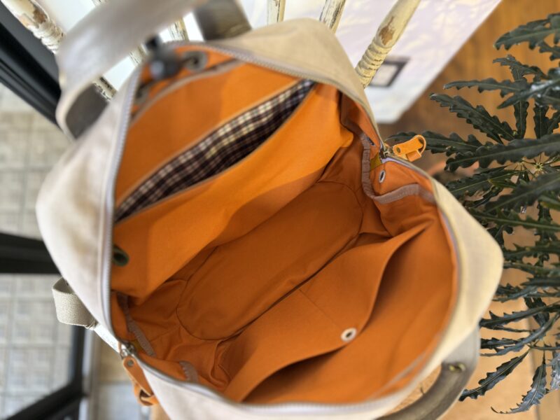 フランス綿ストライプ × ナイロン × レザー リュック&トート