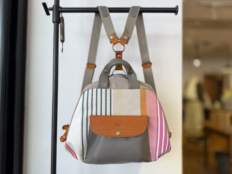 フランス綿ストライプ × ナイロン × レザー リュック&トート