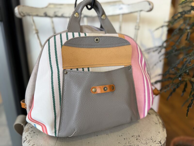 フランス綿ストライプ × ナイロン × レザー リュック&トート