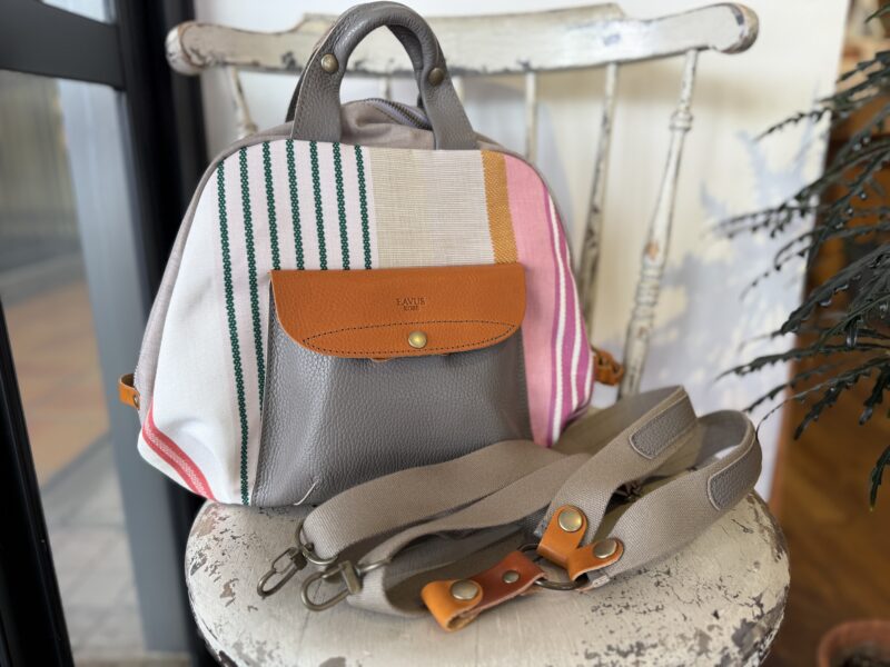 フランス綿ストライプ × ナイロン × レザー リュック&トート