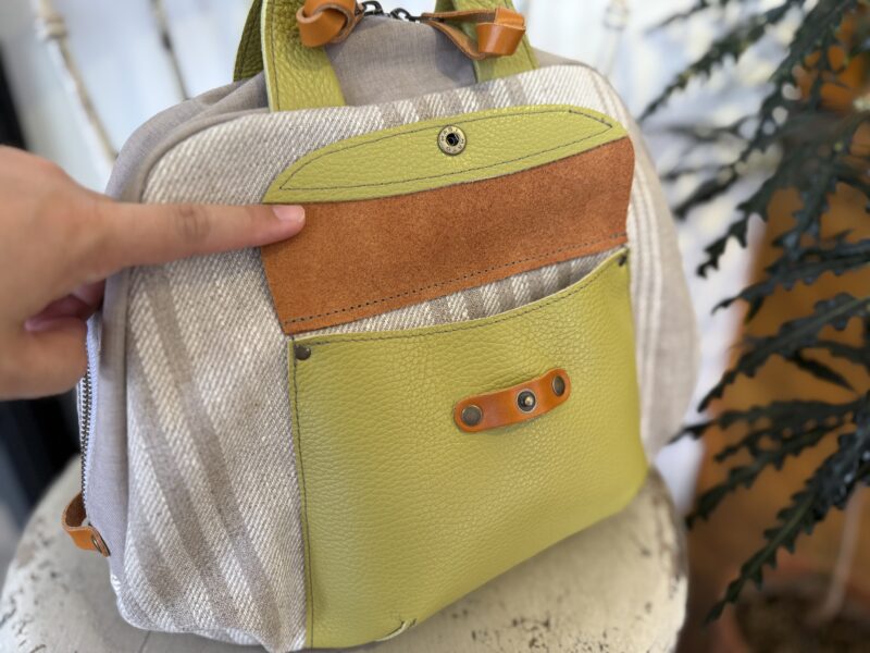 フランス綿ストライプ × ナイロン × レザー リュック&トート