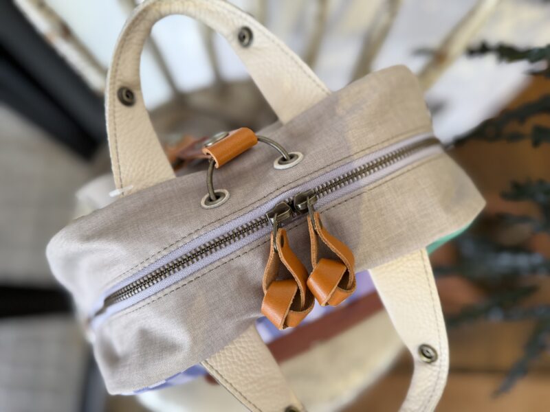 フランス綿ストライプ × ナイロン × レザー リュック&トート