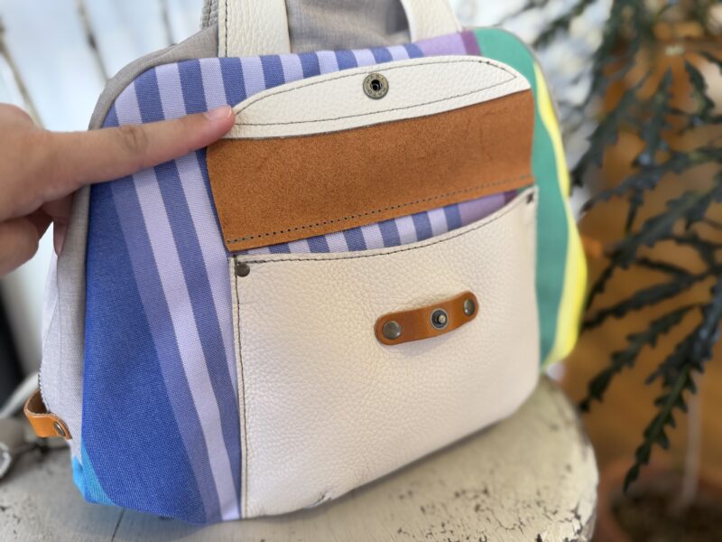 フランス綿ストライプ × ナイロン × レザー リュック&トート