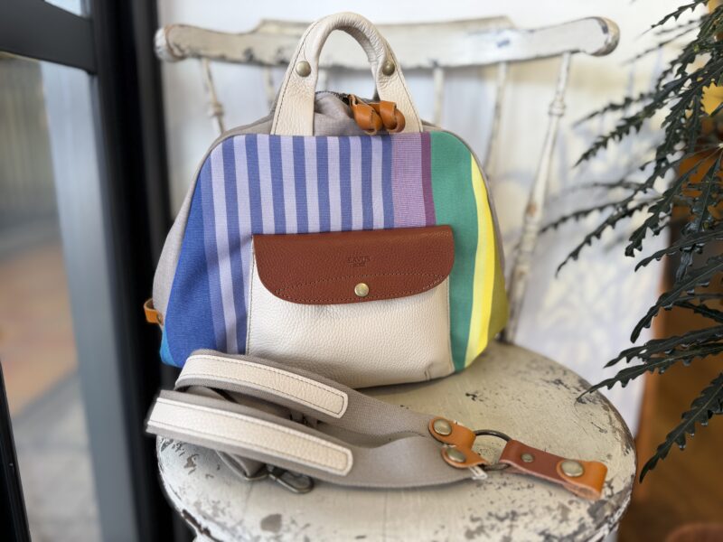 フランス綿ストライプ × ナイロン × レザー リュック&トート
