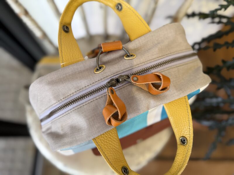 フランス綿ストライプ × ナイロン × レザー リュック&トート
