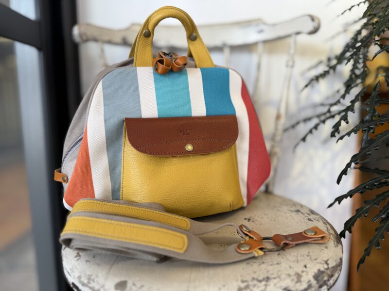 フランス綿ストライプ × ナイロン × レザー リュック&トート