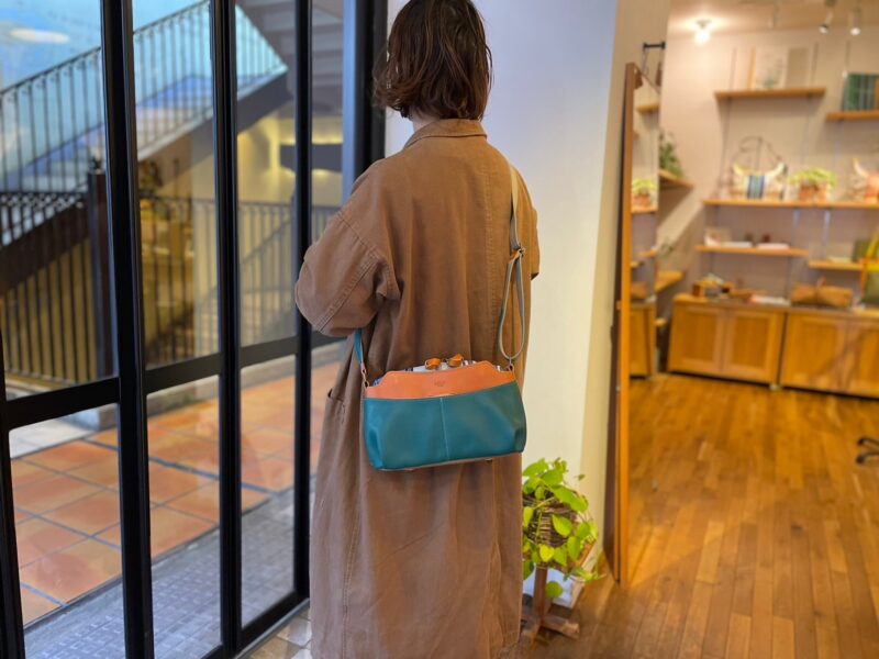 イタリアレザー × フランスコットン ミニショルダー