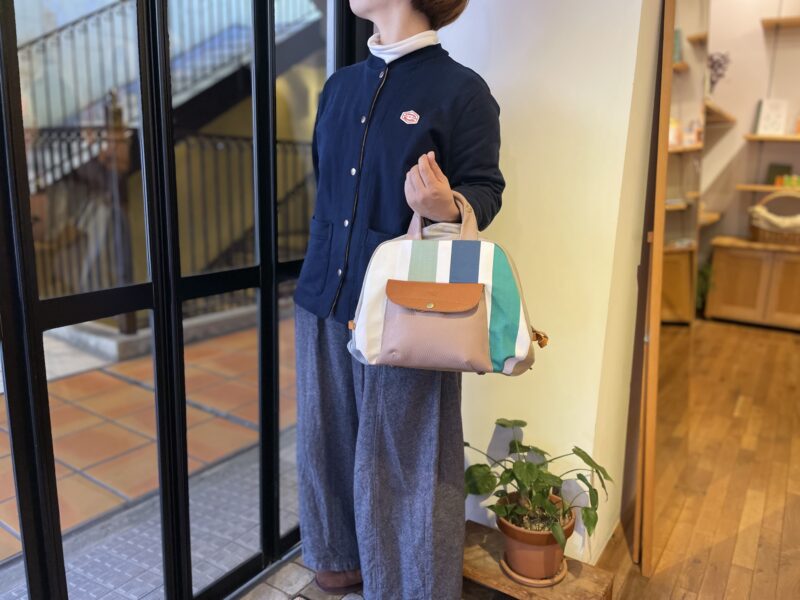 フランス製綿ストライプ × ナイロン × レザー リュック&トート