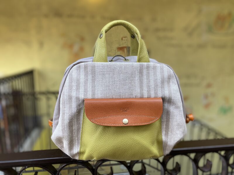 フランス製綿ストライプ × ナイロン × レザー リュック&トート
