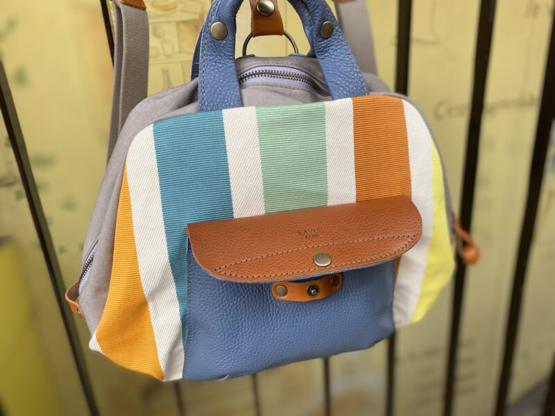 フランス製綿ストライプ × ナイロン × レザー リュック&トート
