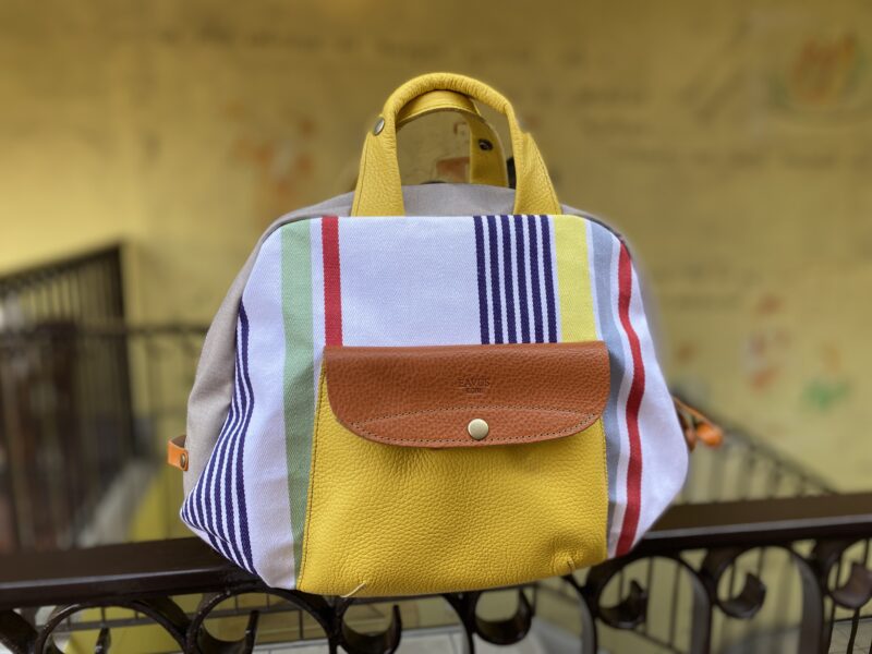 フランス製綿ストライプ × ナイロン × レザー リュック&トート