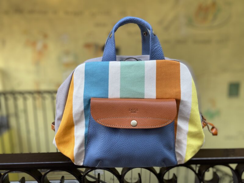 フランス製綿ストライプ × ナイロン × レザー リュック&トート