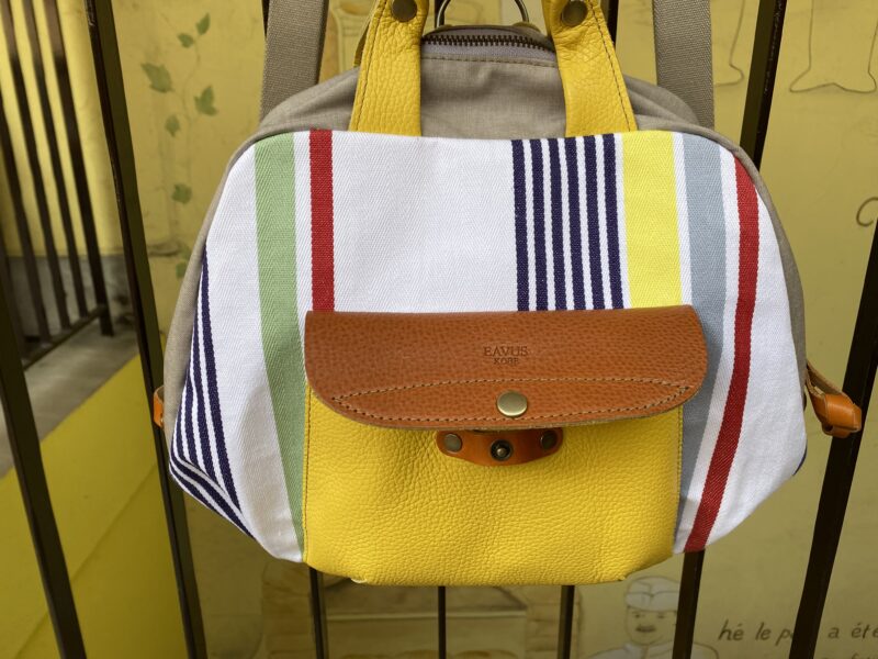 フランス製綿ストライプ × ナイロン × レザー リュック&トート