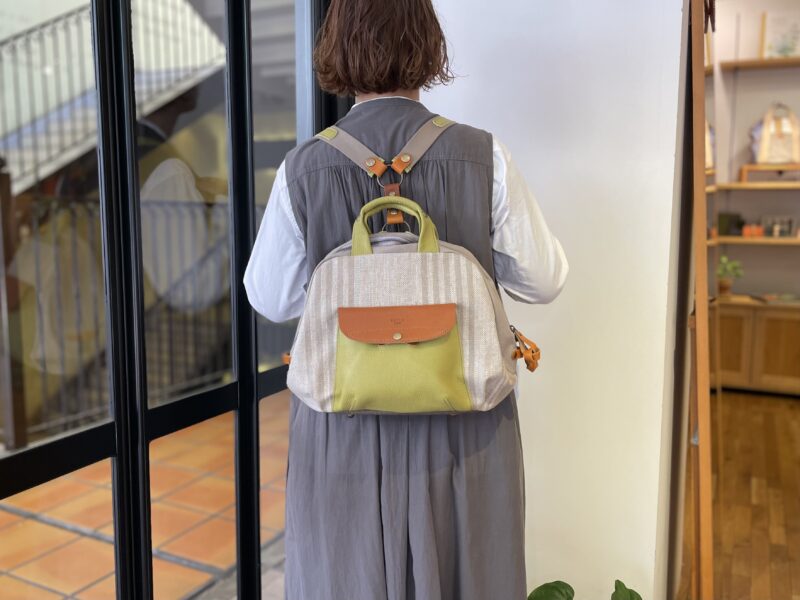 フランス製綿ストライプ × ナイロン × レザー リュック&トート