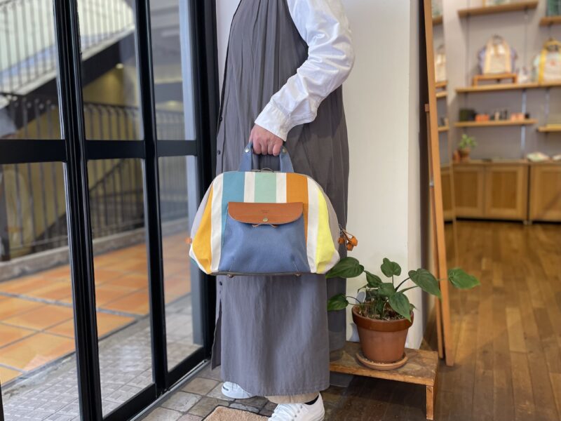 フランス製綿ストライプ × ナイロン × レザー リュック&トート