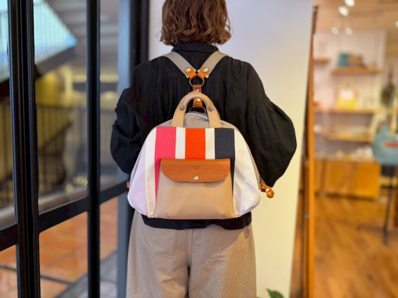 フランス製綿ストライプ × ナイロン × レザー リュック&トート