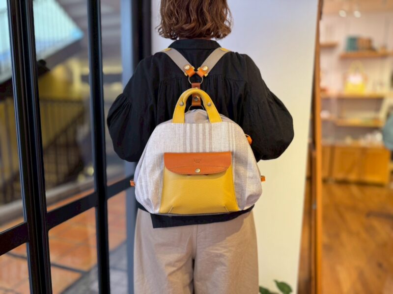 フランス製綿ストライプ × ナイロン × レザー リュック&トート
